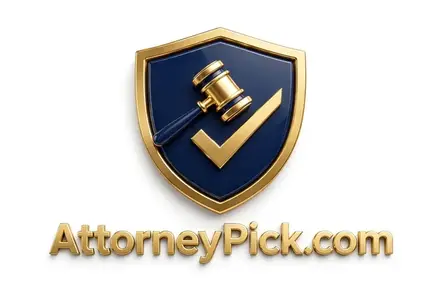 AttorneyPick badge: gold gavel and check mark on a navy shield